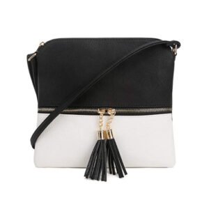 Black White Shoulder Tassel Bag