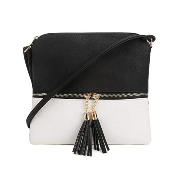 Black White Shoulder Tassel Bag